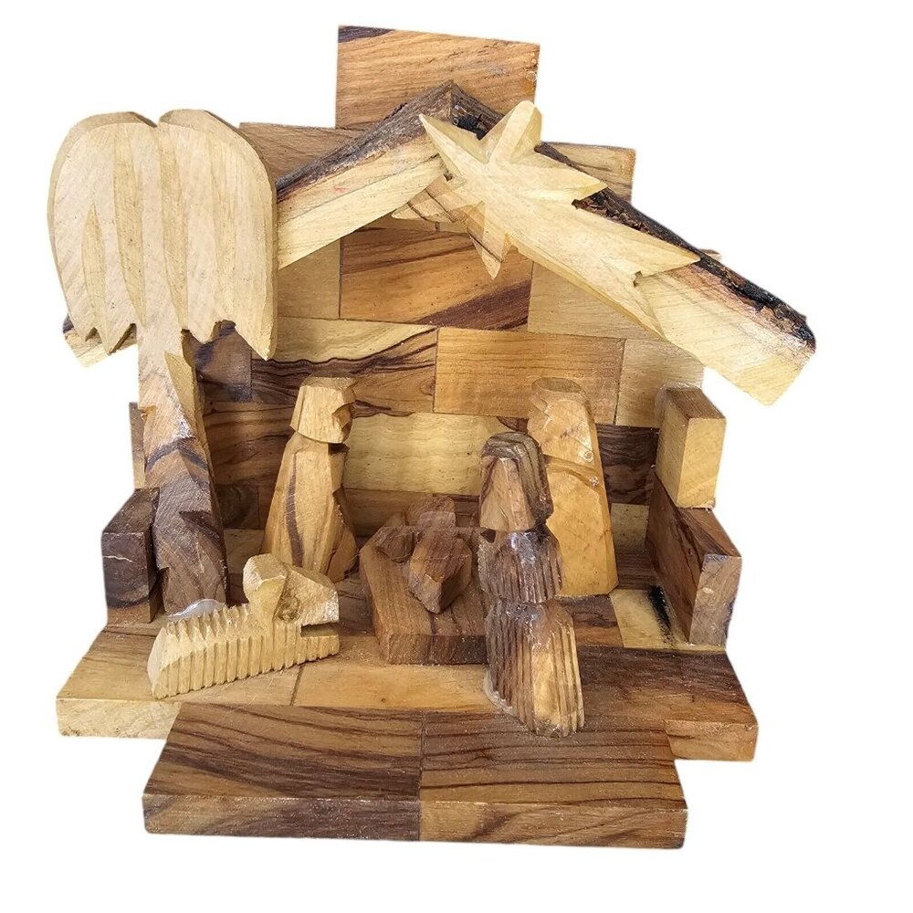 Nativity Creche Manger Olive Wood Christmas Decor Hand Carved in Israel 5.5"